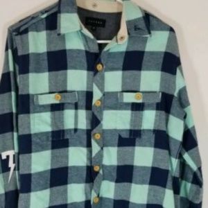 Tackma Chiba Woven Blue Plaid Flannel Shirt Size M